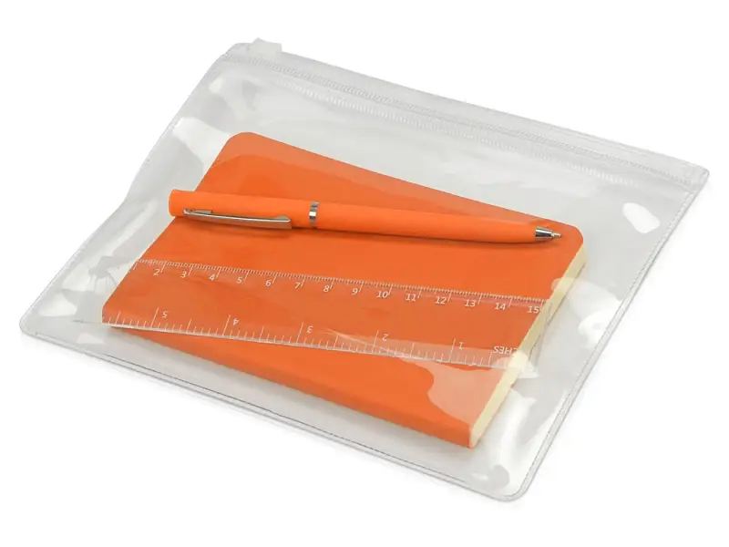Набор канцелярский Softy: блокнот, линейка, ручка, пенал, оранжевый - 78112.08