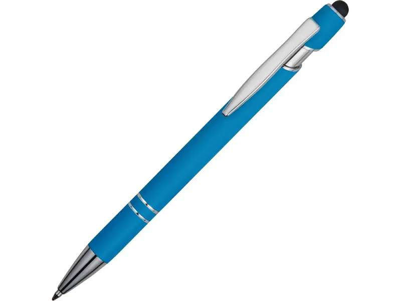 Ручка металлическая soft-touch шариковая со стилусом Sway, голубой/серебристый - 18381.10