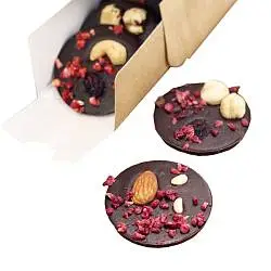 Шоколадные конфеты Mendiants, диаметр 5,5 см; упаковка: 18х5,5х5,5 см