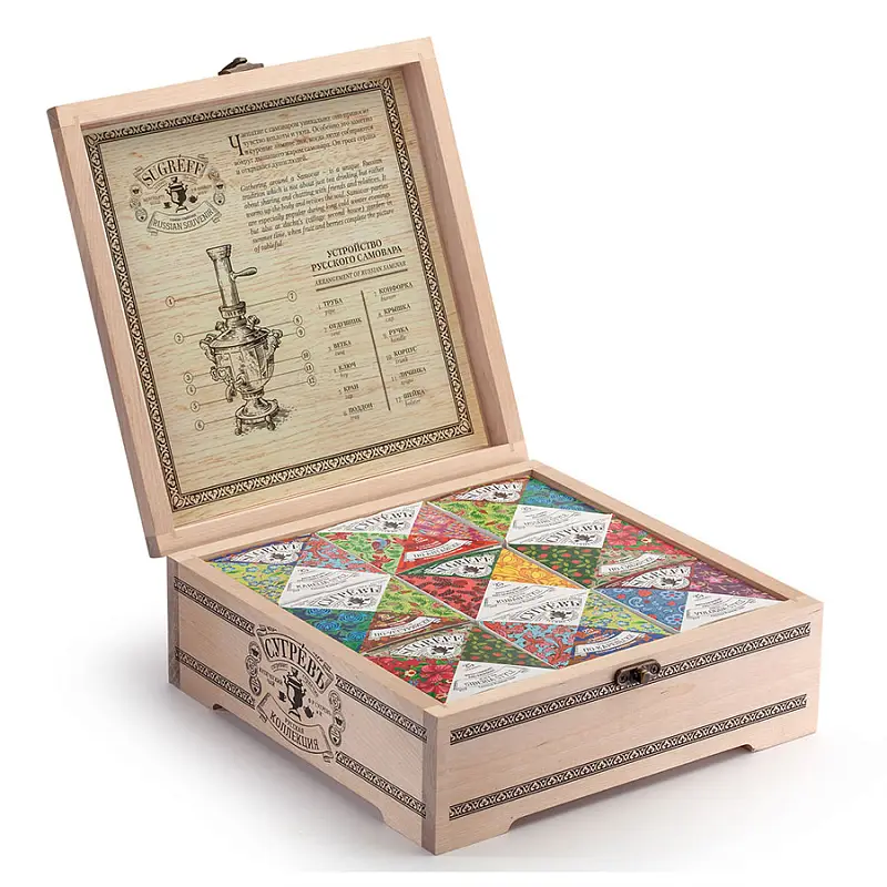 Подарочный набор с логотипом Сугревъ в деревянной коробке, коллекция из 9 чаёв - 90003