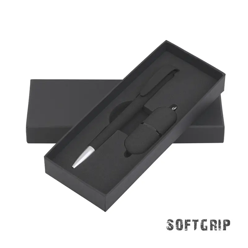 Набор ручка + флеш-карта 16 Гб в футляре, черный, покрытие soft grip - 8850-3