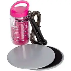 Набор для фитнеса PinkyGrey, фитнес-диски: диаметр 17,5, высота 1,2 см; скакалка: шнур 0,5х245 см; полотенце: полотенце 80х30 см; высота бутылки 17,5 см; диаметр 7,6 см