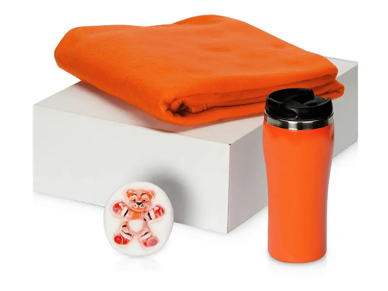 Подарочный набор Мери Да Винчи с термокружкой, мылом, пледом, оранжевый - 700812.08