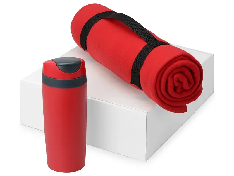 Подарочный набор Cozy с пледом и термокружкой, красный - 700360.04