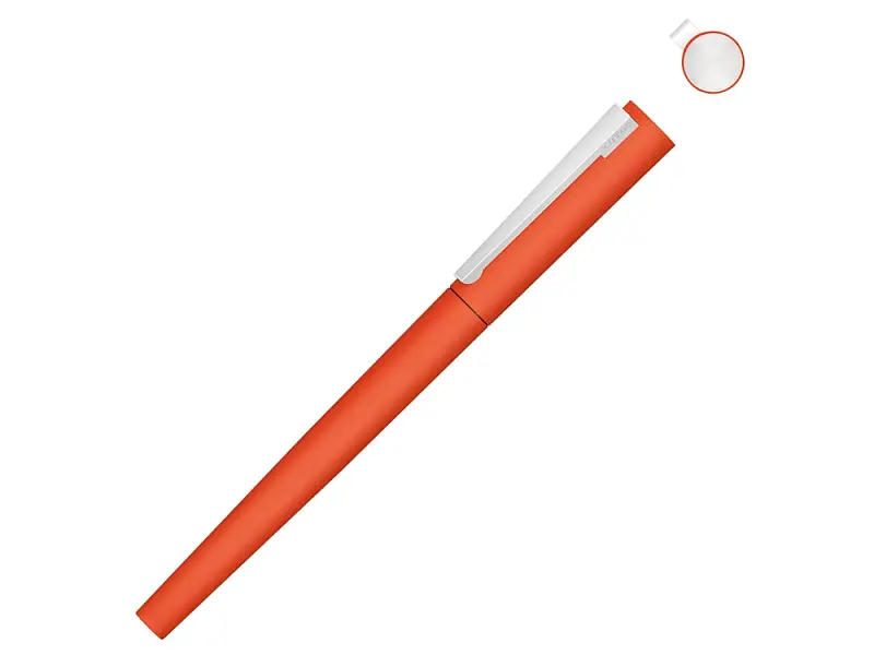 Ручка металлическая роллер Brush R GUM soft-touch с зеркальной гравировкой, оранжевый - 188019.08
