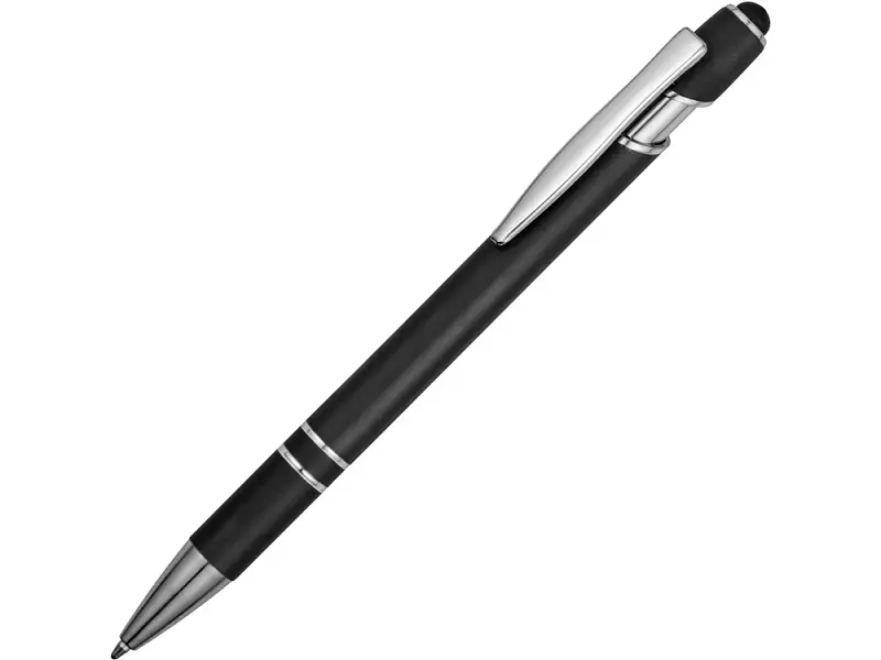 Ручка металлическая soft-touch шариковая со стилусом Sway, черный/серебристый - 18381.07