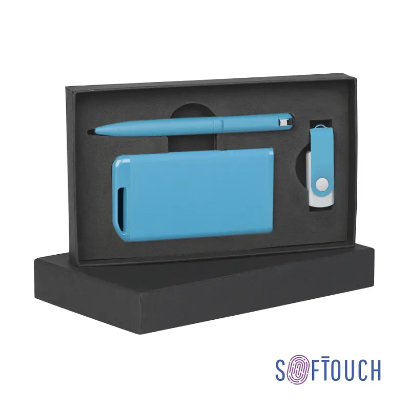 Набор ручка + флеш-карта 16Гб + зарядное устройство 4000 mAh в футляре покрытие soft touch - 6884-22S/16Gb
