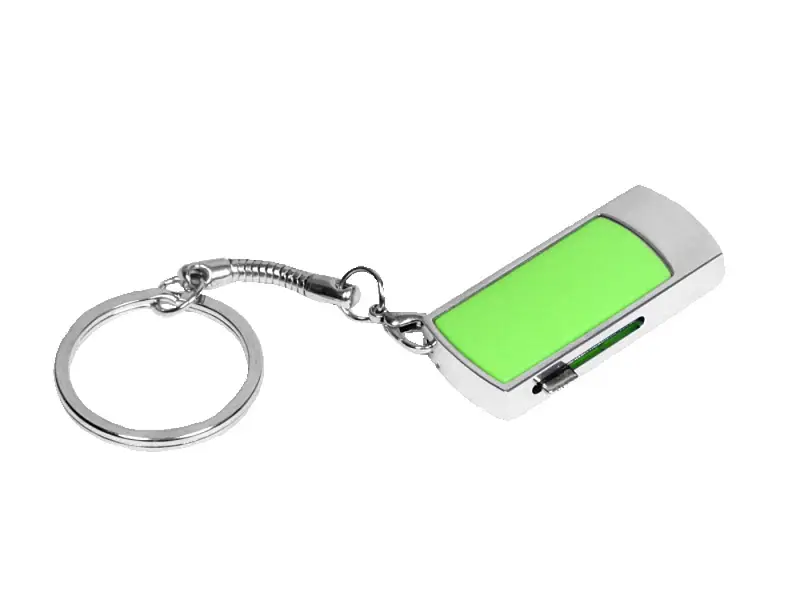 Флешка прямоугольной формы, выдвижной механизм с мини чипом, 16 Гб, зеленый/серебристый - 6401.16.03