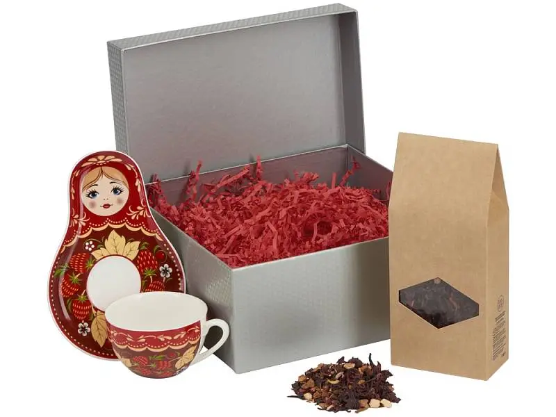 Подарочный набор: чайная пара, чай Глинтвейн, серебристый - 94823