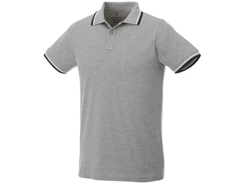 Мужская футболка поло Fairfield с коротким рукавом с проклейкой, серый меланж/темно-синий/белый - 3810296XS