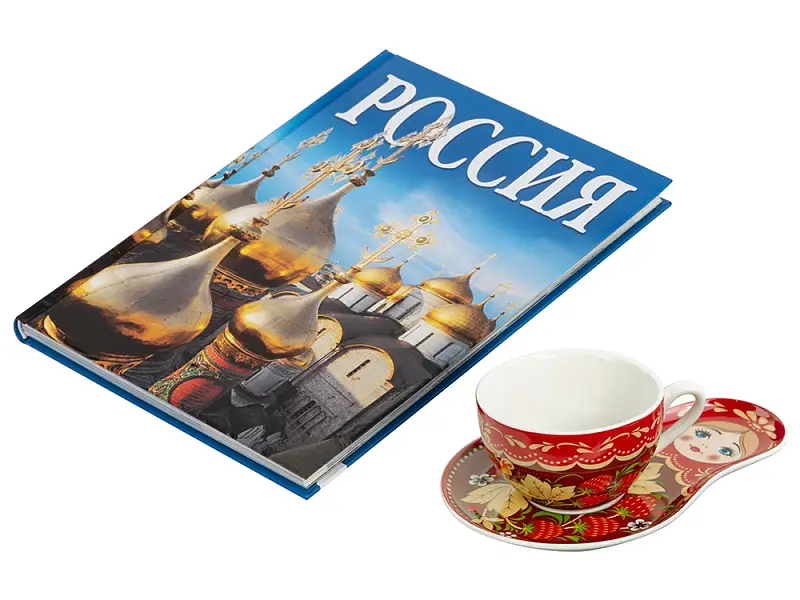 Набор Моя Россия: чайно-кофейная пара Матрешка и книга Россия на русском. языке - 18001