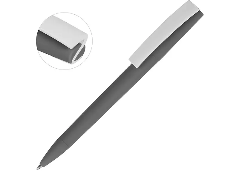 Ручка пластиковая soft-touch шариковая Zorro, серый/белый - 18560.00
