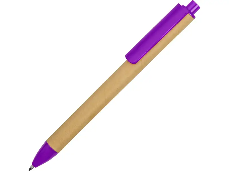 Ручка картонная пластиковая шариковая Эко 2.0, бежевый/фиолетовый - 18380.14