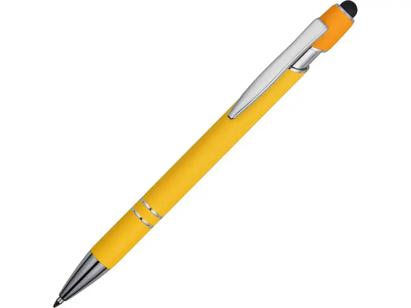 Ручка металлическая soft-touch шариковая со стилусом Sway, желтый/серебристый - 18381.04