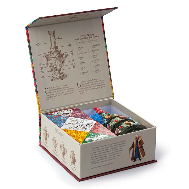 Набор подарочный  "Сугревъ. Россия" из 2-х коробочек с листовым чаем и ёлкой-матрешкой - 90027