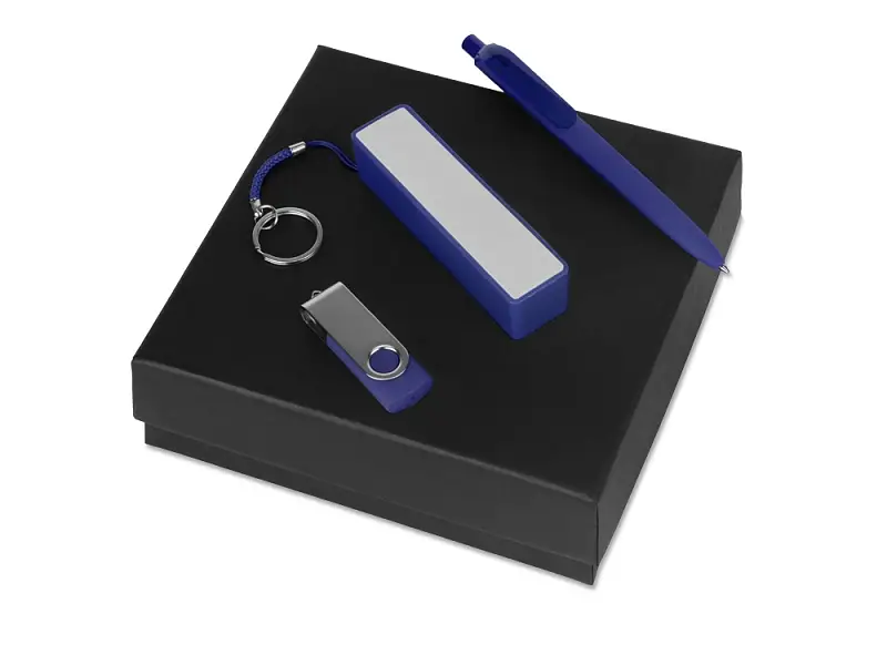 Подарочный набор Space Pro с флешкой, ручкой и зарядным устройством, синий - 700339.02