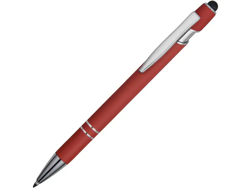 Ручка металлическая soft-touch шариковая со стилусом Sway, красный/серебристый - 18381.01