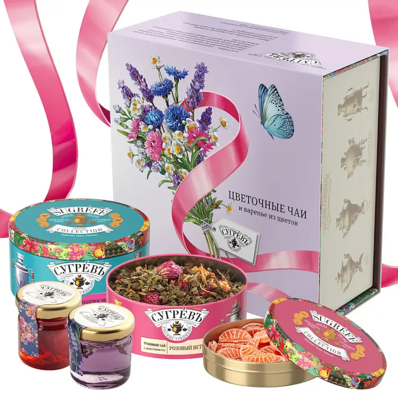 Подарочный набор "Весенний букет" с вареньем и цветочным чаем - 90030