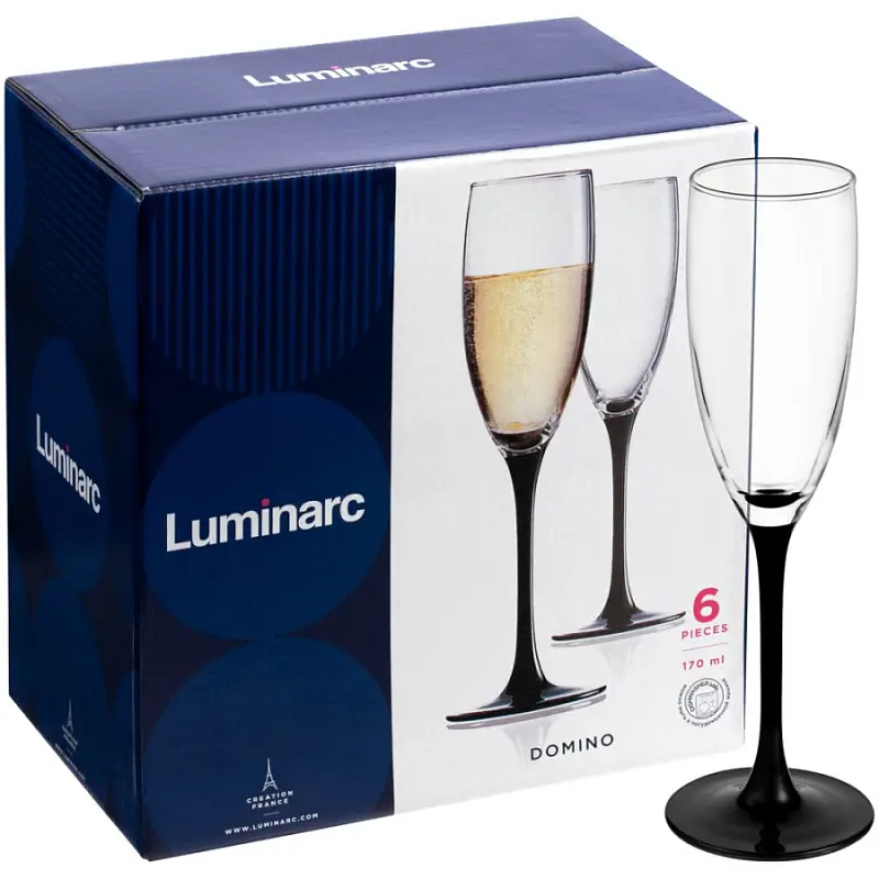 Набор из 6 бокалов для шампанского «Домино», высота 22,3 см, верхний диаметр 5,1 см, диаметр основания 6,8 см, упаковка 23х21,8х14,5 см - 13771.30
