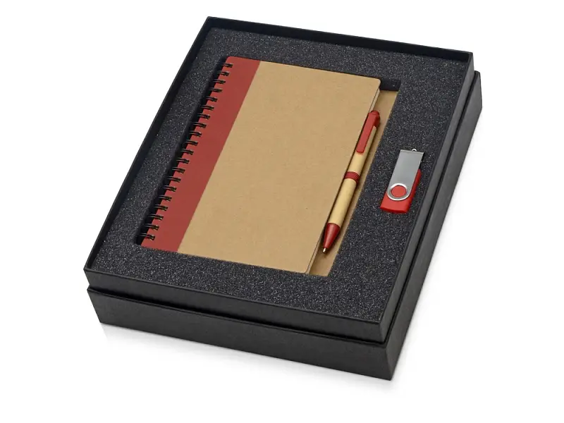 Подарочный набор Essentials с флешкой и блокнотом А5 с ручкой, красный - 700321.01