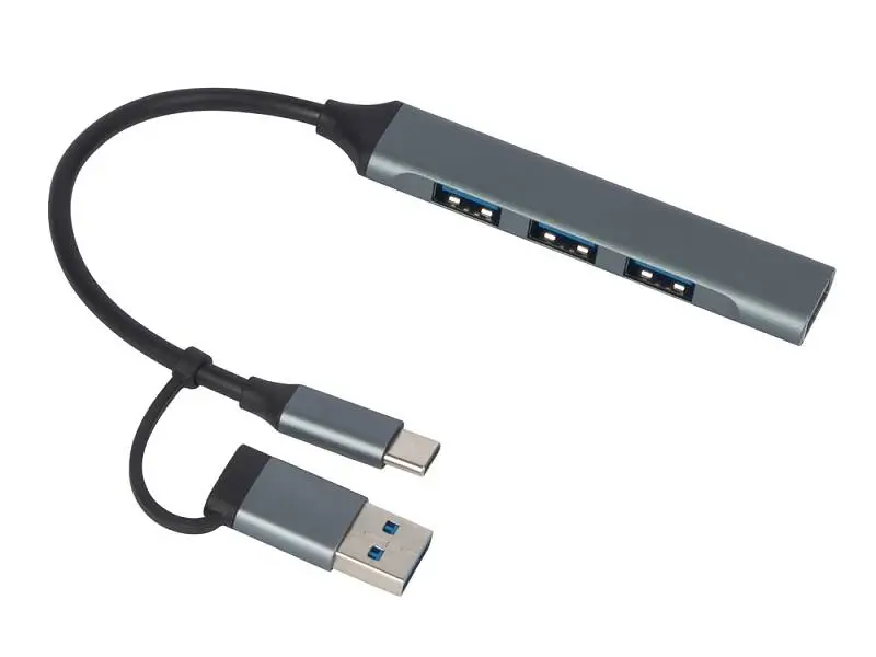 USB-хаб Link с коннектором 2-в-1 USB-C и USB-A, 2.0/3.0, серый - 975650
