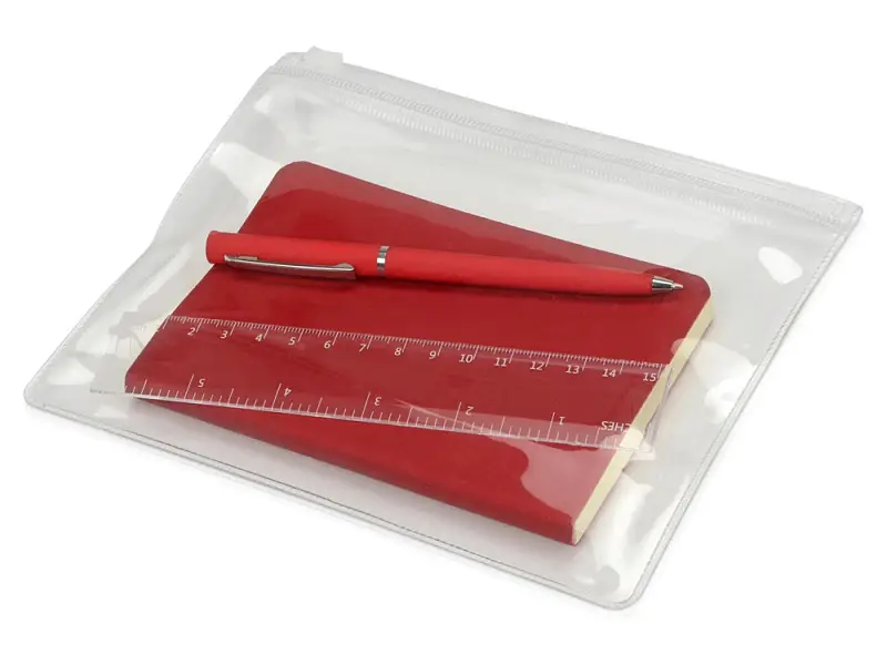 Набор канцелярский Softy: блокнот, линейка, ручка, пенал, красный - 78112.01