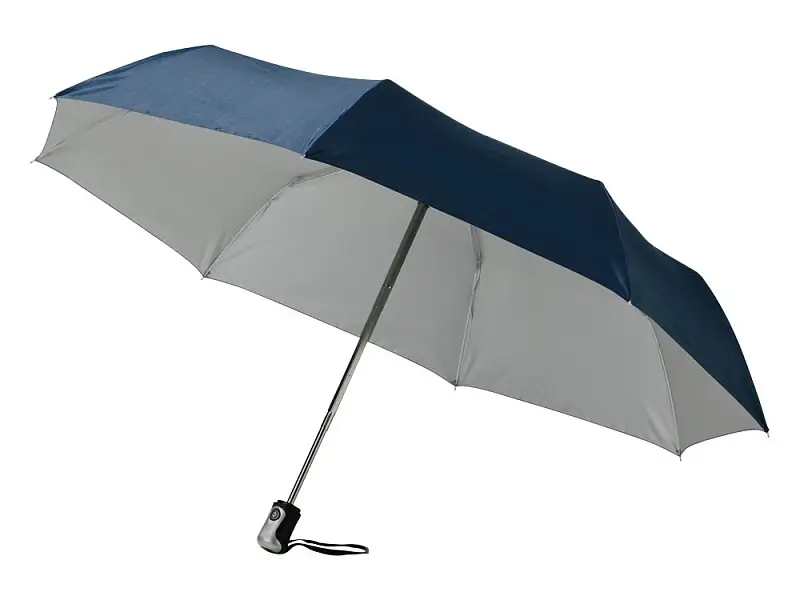 Зонт Alex трехсекционный автоматический 21,5, темно-синий/серебристый - 10901606