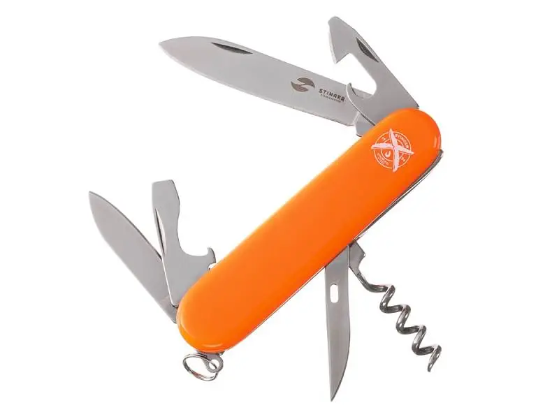 Нож перочинный Stinger, 90 мм, 11 функций, материал рукояти: АБС-пластик (оранжевый) - 441234
