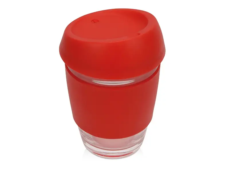 Стеклянный стакан Monday с силиконовой крышкой и манжетой, 350мл, красный - 885201