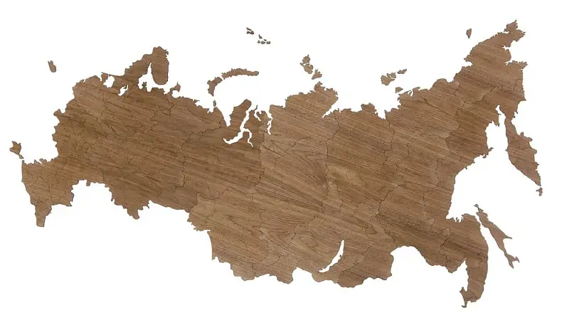 Деревянная карта России, 100х55х0,3 см, упаковка: 51x37x3 см