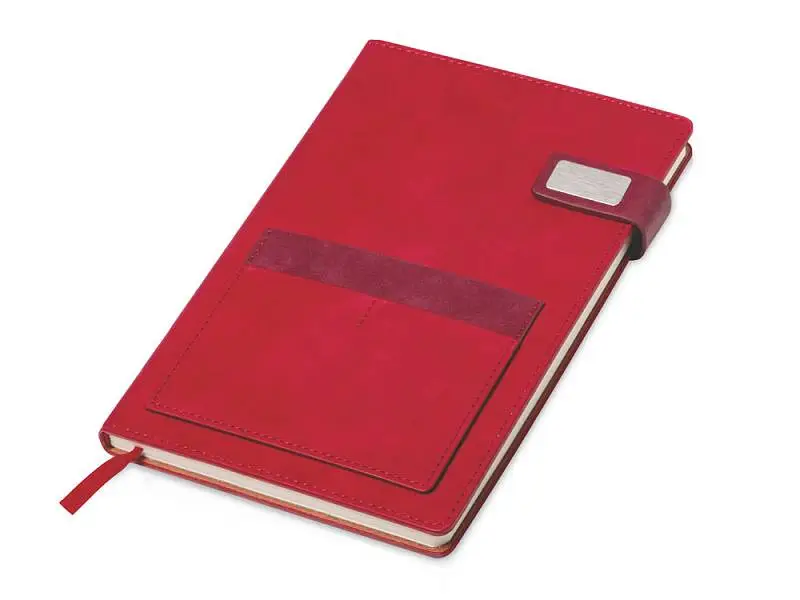 Бизнес блокнот А5 Freya с клапаном и карманом для визиток, твердая обложка, 128 листов, красный и бор - 701221