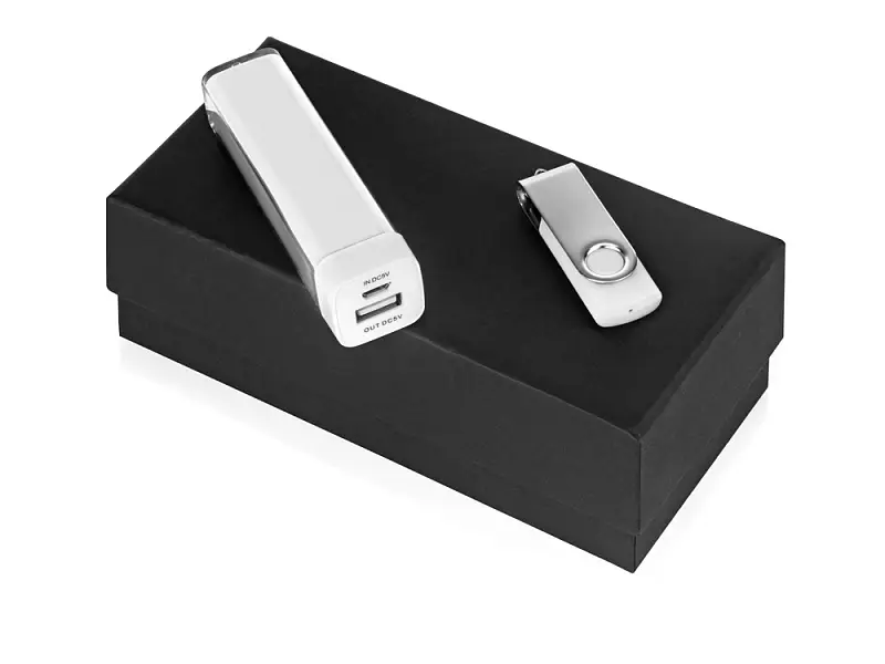 Подарочный набор Flashbank с флешкой и зарядным устройством, белый - 700305.06