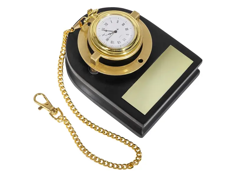 Часы Магистр с цепочкой на деревянной подставке, золотистый/черный