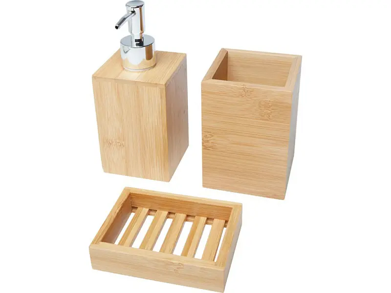 Набор из 3 аксессуаров из бамбука для ванной комнаты Hedon, natural - 12619506