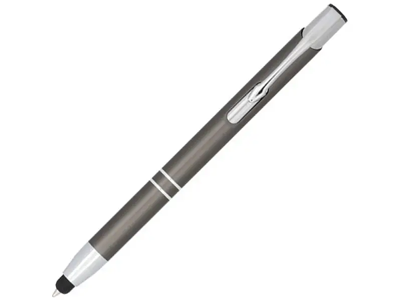 Шариковая кнопочная ручка-стилус Moneta из анодированного алюминия, серый - 10729804