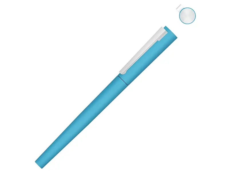 Ручка металлическая роллер Brush R GUM soft-touch с зеркальной гравировкой, голубой - 188019.12