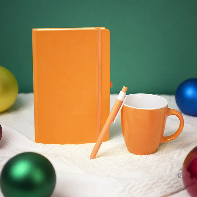 Подарочный набор HAPPINESS: блокнот, ручка, кружка, оранжевый - 39483/06