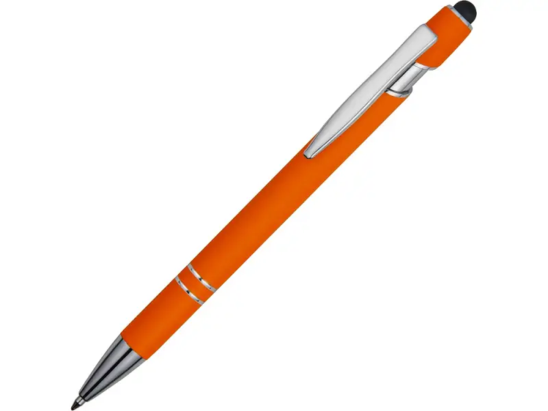 Ручка металлическая soft-touch шариковая со стилусом Sway, оранжевый/серебристый - 18381.13