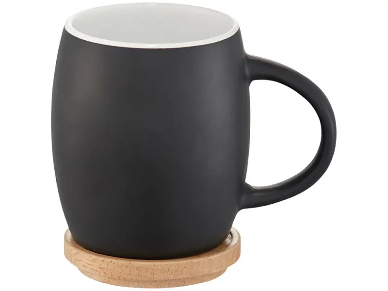 Керамическая чашка Hearth с деревянной крышкой-костером, черный/белый - 10046600