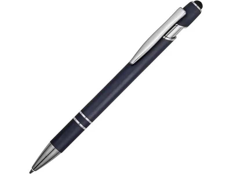 Ручка металлическая soft-touch шариковая со стилусом Sway, темно-синий/серебристый - 18381.02