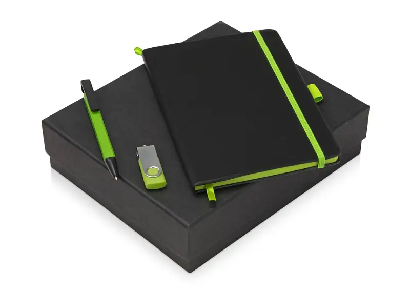 Подарочный набор Q-edge с флешкой, ручкой-подставкой и блокнотом А5, зеленый - 700322.03